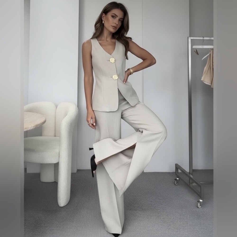 Commense Button Split Sleeveless Pants Set - Picture 6 of 16